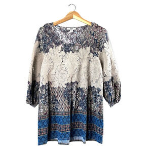 Women's Boho Vintage America Blue Lace Blouse L